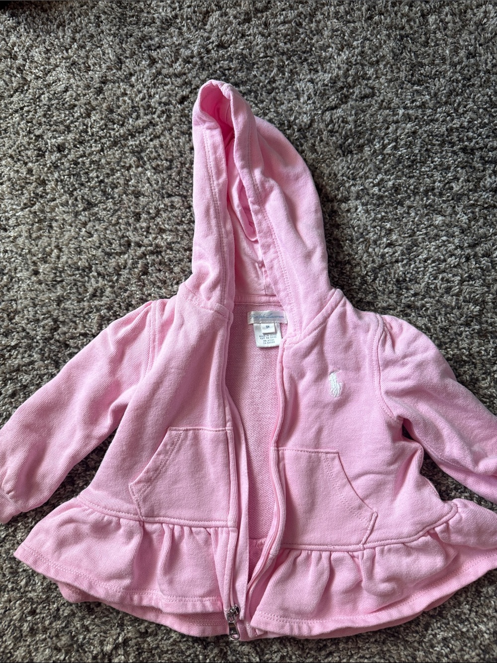 Ralph Lauren Pink Girls' Hooded Zip Peplum Sweatshirt